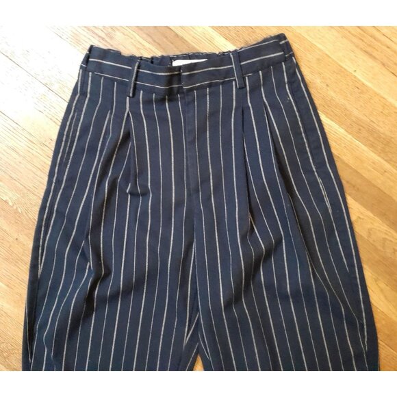 Womens Y2K Pleated Wide Leg Casual Streetwear Sz Small Navy Pinstriped Trousers - Picture 12 of 12